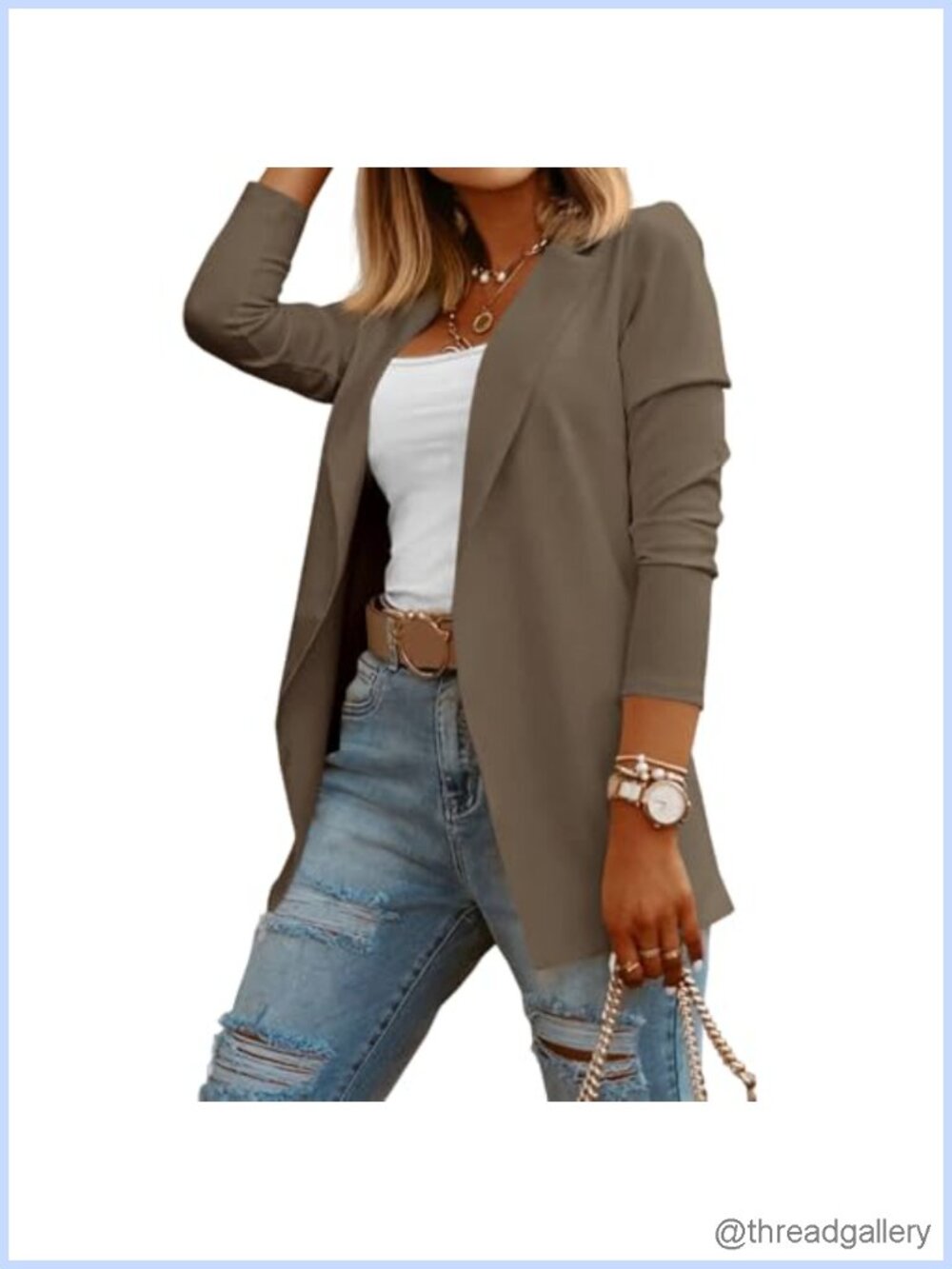 Women's Long Sleeve Knit Blazer Stretch Cotton Office Business Casual Work